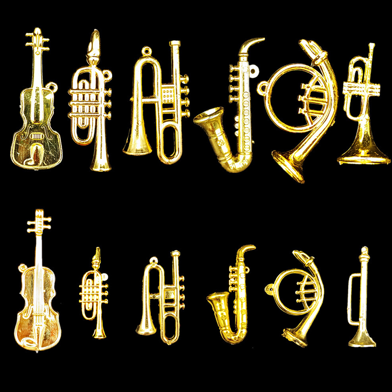 Musical Instrument With A - 5/10/20PCS คละสไตล์สีทองมินิเครื่องดนตรีเชลโลทรัมเป็ตจิ๋วปาร์ตี้ DIY ตกแต่งรางวัลโรงเรียน ZYF